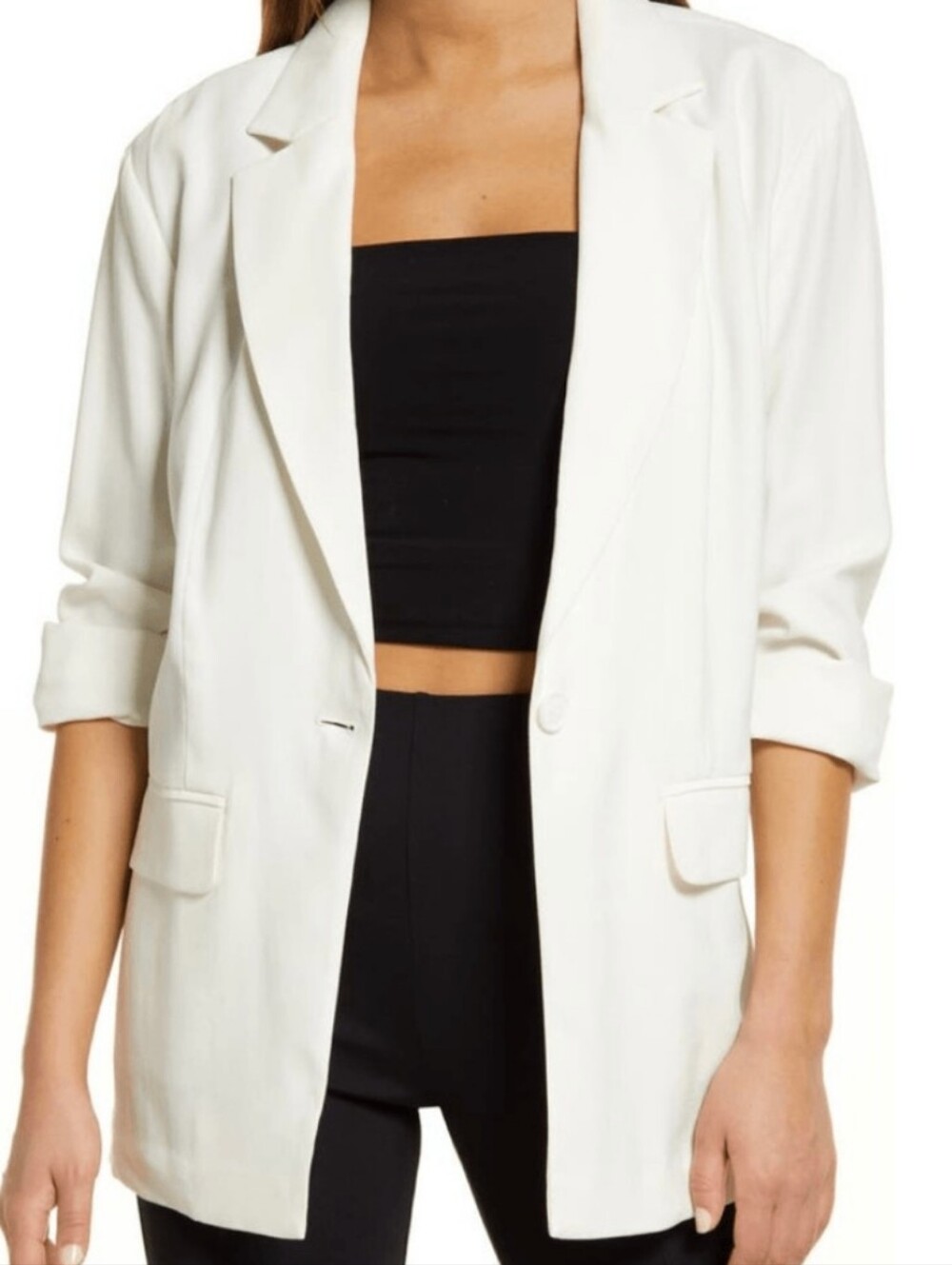 Open Edit White Single-Button Blazer w/ 3-button Cuff - Size Small